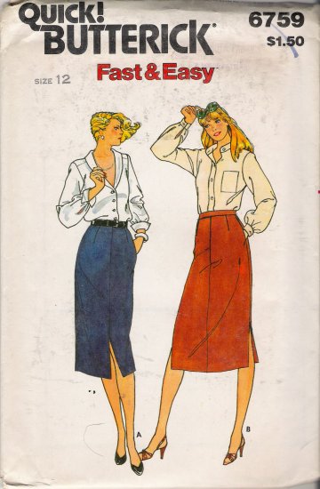 Vintage Sewing Pattern Misses' Straight Skirt Size 12 Butterick 6759 UNCUT