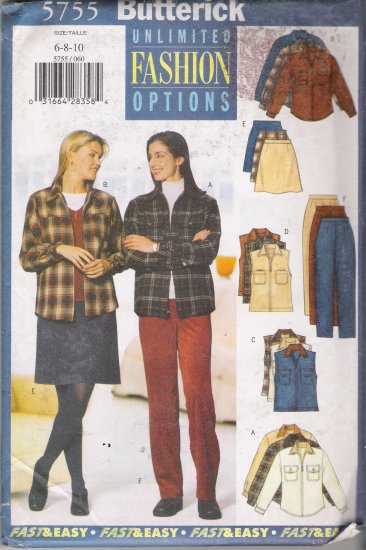 Misses' Shirt Vest Skirt Pants Sewing Pattern Size 6-10 Butterick 5755 UNCUT