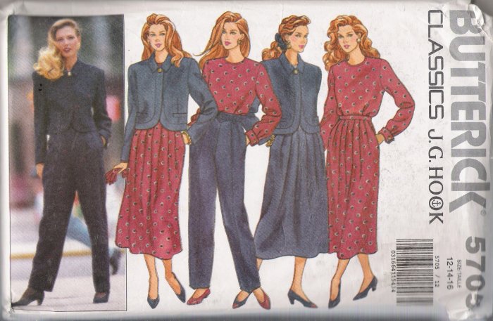 Misses' Jacket Top Skirt Pants J G Hook Sewing Pattern Size 12-16 Butterick 5705 UNCUT