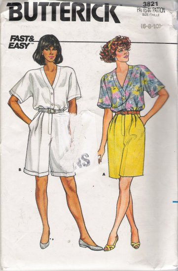 Misses' Top & Shorts Sewing Pattern Size 6-10 Butterick 3821 UNCUT
