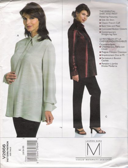 Misses' Maternity Shirt & Pants Sewing Pattern Size 14-18 Vogue 2866 UNCUT
