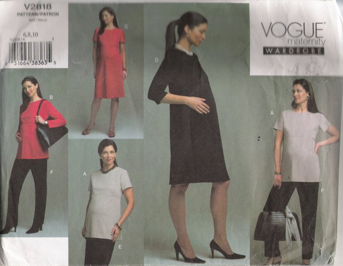 Misses' Maternity Top Dress Skirt Pants Sewing Pattern Size 6-10 Vogue 2818 UNCUT