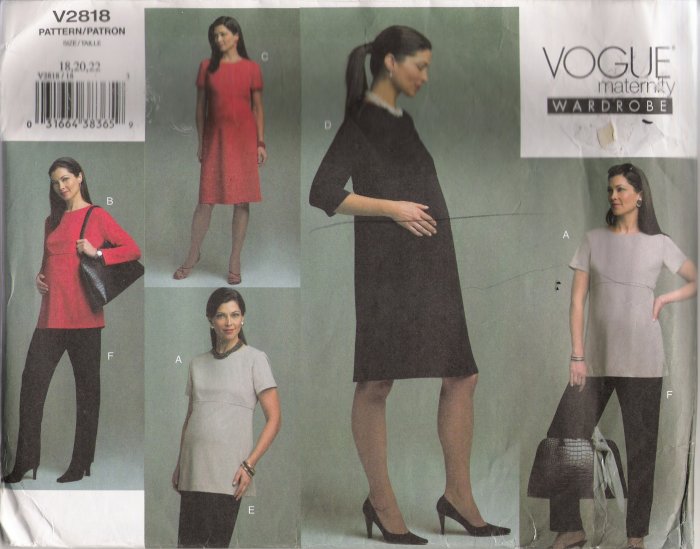 Misses' Maternity Top Dress Skirt Pants Sewing Pattern Size 18-22 Vogue 2818 UNCUT