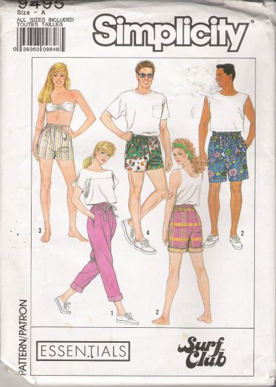Misses', Men's & Teen Boys Bermuda Shorts Sewing Pattern Size XS-L Simplicity 9495 UNCUT