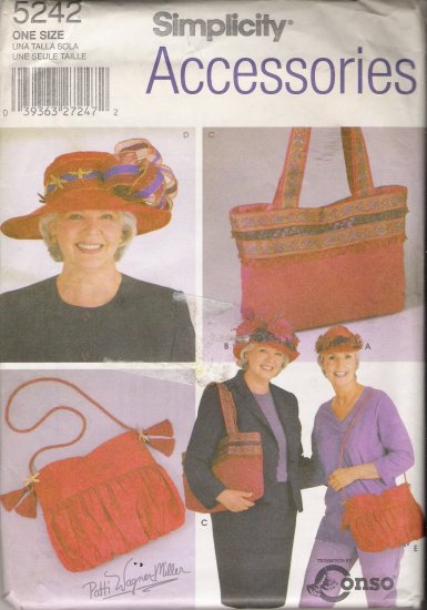 Misses' Red Hats & Bags Sewing Pattern Size S-L Simplicity 5242 UNCUT