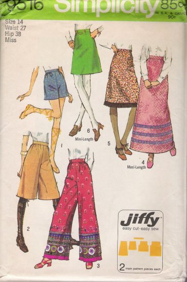 Vintage Sewing Pattern Misses' Jiffy Set Of Skirts & Pants 1971 Size 14 Simplicity 9516 UNCUT