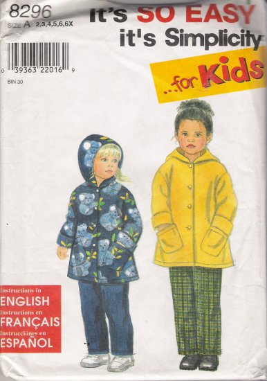 Child's Jacket & Pants Sewing Pattern Size 2-6x Simplicity 8296 UNCUT