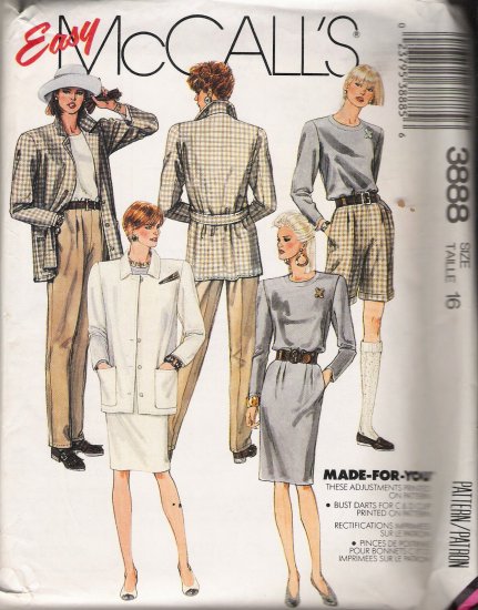 Misses' Jacket Top Skirt Pants Shorts Sewing Pattern Size 16 McCall's 3888 UNCUT