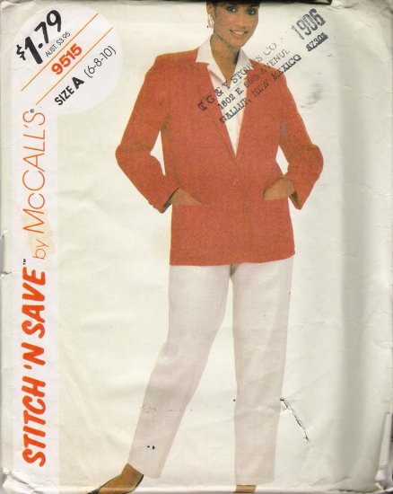 Misses' Jacket & Pants Sewing Pattern Size 6-10 McCall's 9515 UNCUT
