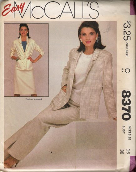 Misses' Jacket Belt Skirt Pants Sewing Pattern Size 16 McCall's 8370 UNCUT