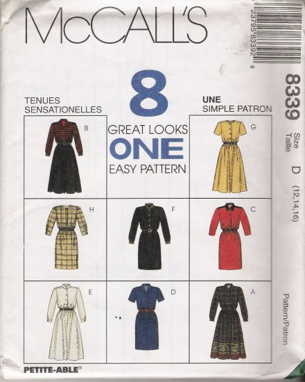 Misses' Dress In Two Lengths Sewing Pattern Size 12-16 McCall's 8339 UNCUT