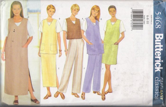 Misses' Vest Jumper Tunic Top Skirt Pants Sewing Pattern Size 6-10 Butterick 5468 UNCUT