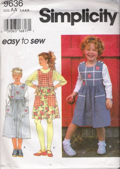 Child's Jumper Sewing Pattern Size 3-6 Simplicity 9636 UNCUT