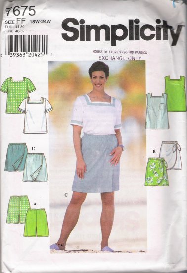 Women's Top & Shorts Plus Size Sewing Pattern Size 18-24 Simplicity 7675 UNCUT