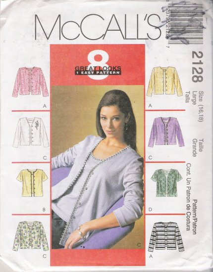 Misses' Cardigan & Top Sewing Pattern Size 16, 18 McCall's 2128 UNCUT