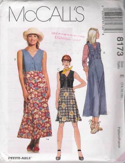 Misses' Dress Or Jumper In Two Lengths Sewing Pattern Size 14-18 McCall's 8173 UNCUT