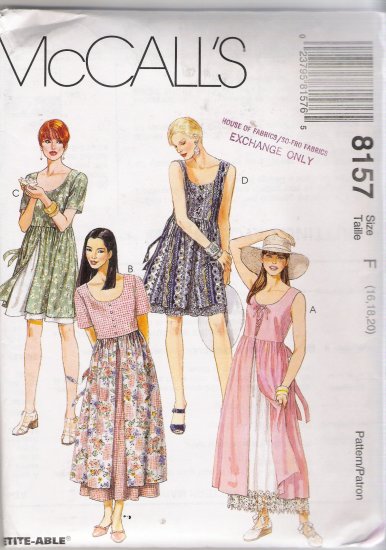 Misses' Dress In Two Lengths Sewing Pattern Size 16-20 McCall's 8157 UNCUT
