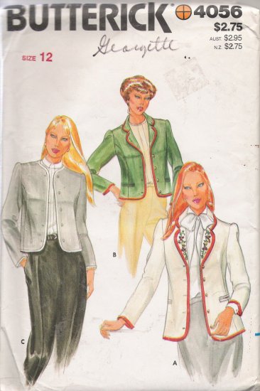 Vintage Sewing Pattern Misses' Jacket & Transfer Size 12 Butterick 4056 UNCUT
