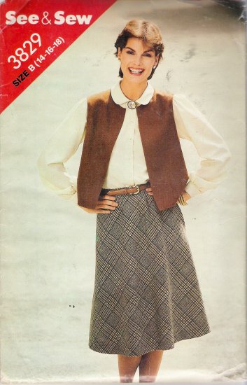 Vintage Sewing Pattern Misses' Vest & Skirt Size 14-18 Butterick 3829 UNCUT