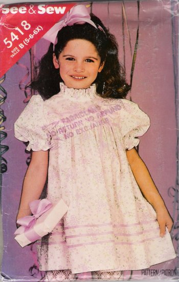 Children's Dress Sewing Pattern Size 5-6X Butterick 5418 UNCUT
