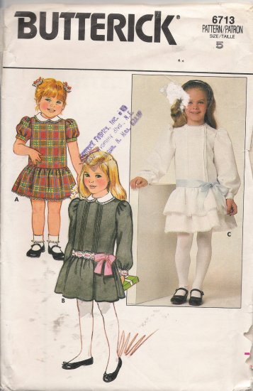 Children's Dress Sewing Pattern Size 5 Butterick 6713 UNCUT