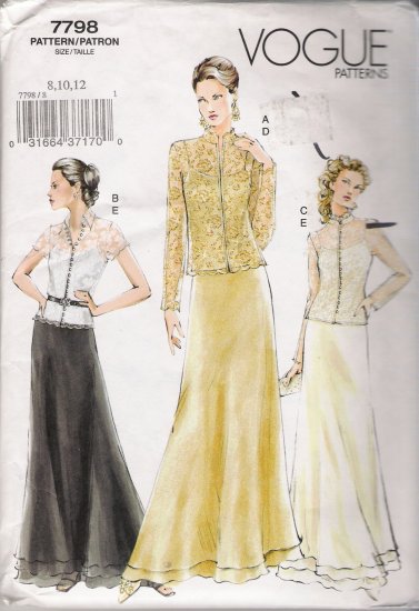 Misses' Top Camisole Skirt Sewing Pattern Size 8-12 Vogue 7798 UNCUT