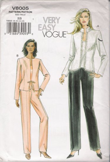 Misses' Jacket Camisole Pants Sewing Pattern Size 8-14 Vogue 8005 UNCUT