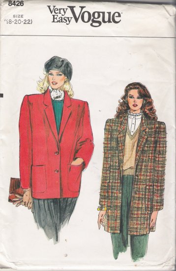 Vintage Sewing Pattern Misses' Jacket Size 18-22 Vogue 8426 UNCUT