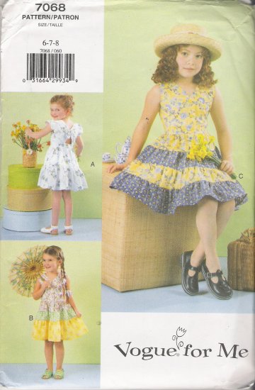 Girls' Dress Sewing Pattern Size 6-8 Vogue 7068 UNCUT