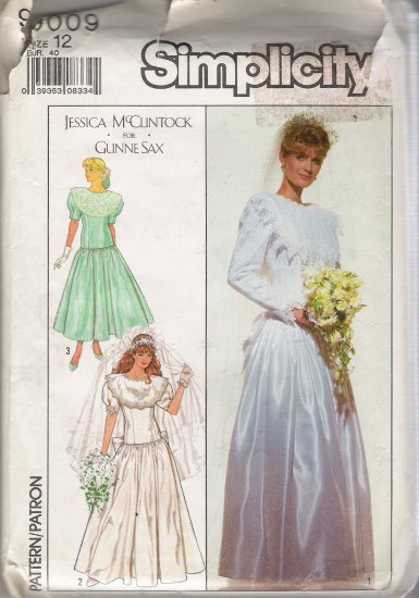 Misses' Wedding & Bridesmaids' Dress Sewing Pattern Size 12 Simplicity 9009 UNCUT