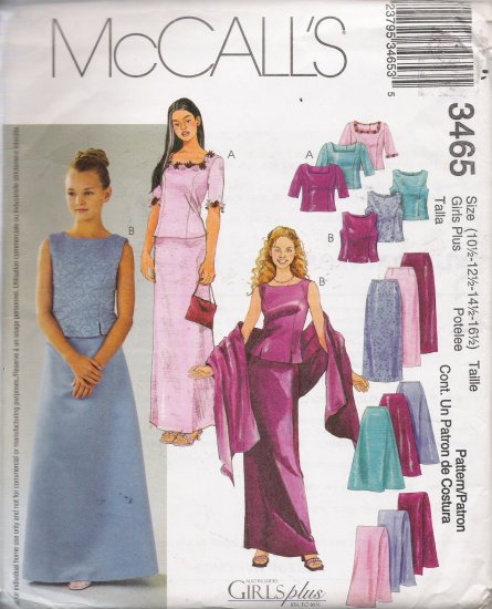 Girls' & Girls' Plus Tops Skirts Stole Sewing Pattern Size 10 1/2-16 1/2 McCall's 3465 UNCUT