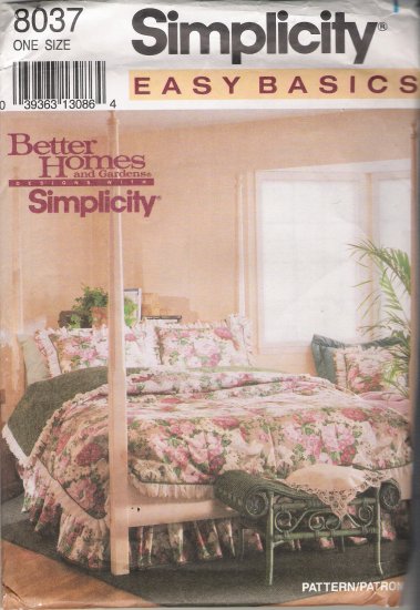 Bedroom Basics Comforter Pillow Shams Sewing Pattern Simplicity 8037 UNCUT
