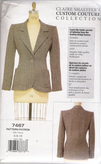 Misses' Jacket Sewing Pattern Size 6-10 Vogue 7467 UNCUT