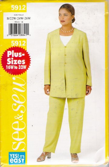 Women's Tunic & Pants Plus Size Sewing Pattern Size 22-26 Butterick 5912 UNCUT