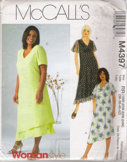 Women's Dresses In Two Lengths Plus Size Sewing Pattern Size 18-24 McCall's 4397 UNCUT