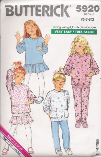Children's Dress Top Skirt Pants Sewing Pattern Size 5-6X Butterick 5920 UNCUT