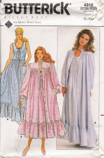 Misses' Robe & Nightgown Sewing Pattern Size L-XL Butterick 4312 UNCUT