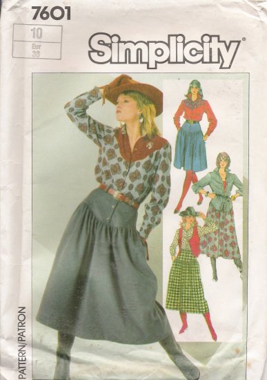 Misses' Skirt Shirt Vest Sewing Pattern Size 10 Simplicity 7601 UNCUT
