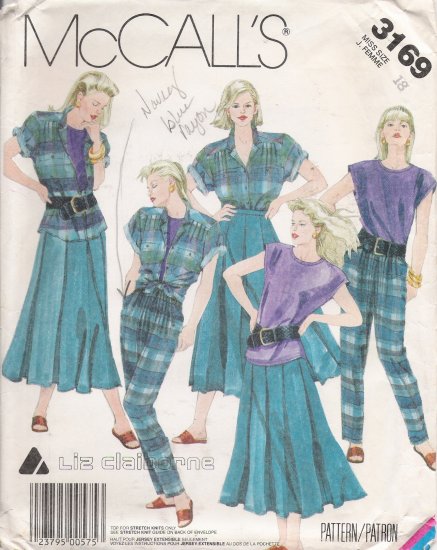 Misses' Shirt Top Skirt Pants Sewing Pattern Size 18 McCall's 3169 UNCUT