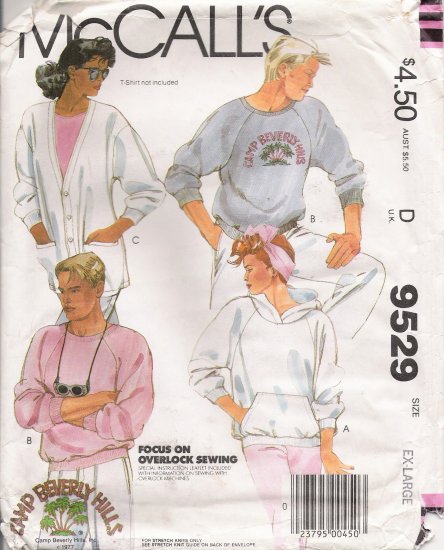 Misses' & Men's Tops Cardigan Sewing Pattern Size XL McCall's 9529 UNCUT