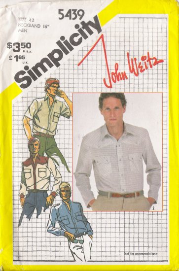 Vintage Sewing Pattern Men's Western Style Shirt Size 42 Simplicity 5439 UNCUT