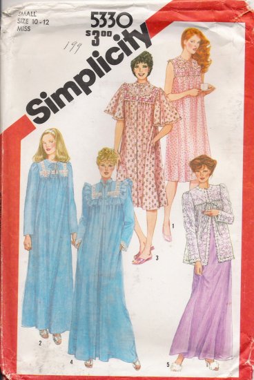 Misses' Nightgown Robe Bed Jacket Sewing Pattern Size 10-12 Simplicity 5330 UNCUT