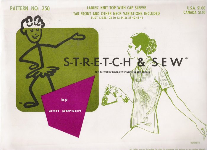 Vintage Sewing Pattern Top With Cap Sleeve Bust Sizes 28-44 Stretch & Sew 250 UNCUT