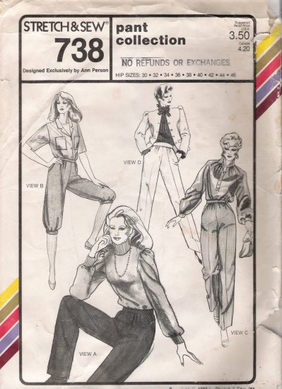 Vintage Sewing Pattern Pants Knickers Collection Hip Sizes 30-46 Stretch & Sew 738 UNCUT