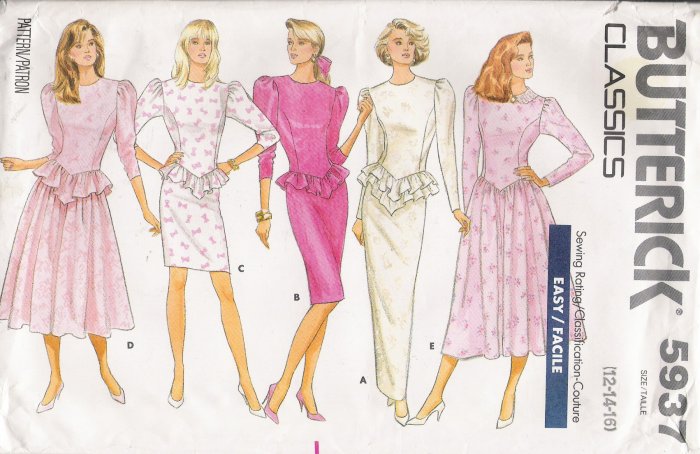 Misses' Dress Sewing Pattern Size 12-16 Butterick 5937 UNCUT