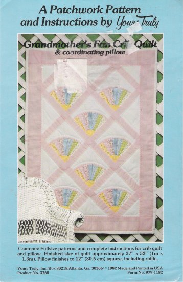 Vintage Sewing Pattern Grandmother's Fan Crib Quilt & Pillow Yours Truly 3765 UNCUT