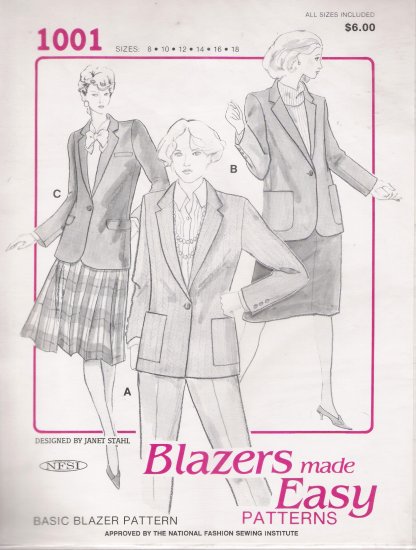 Vintage Sewing Pattern And Book Misses' Basic Blazer Size 8-18 Blazers Made Easy 1001 UNCUT