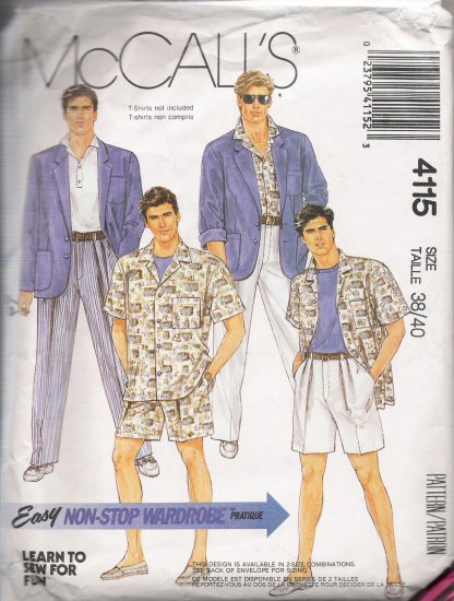 Men's Jacket Shirt Pants Shorts Sewing Pattern Size 38-40 McCall's 4115 UNCUT