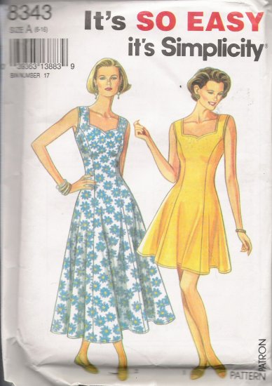 Misses' Dress Sewing Pattern Size 6-16 Simplicity 8343 UNCUT