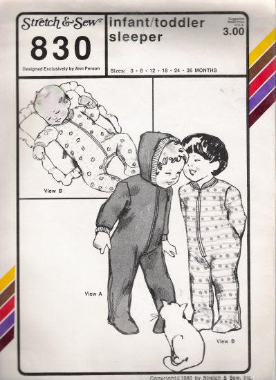 Vintage Sewing Pattern Infant Toddler Sleeper Size 3-36 Months Stretch & Sew 830 UNCUT